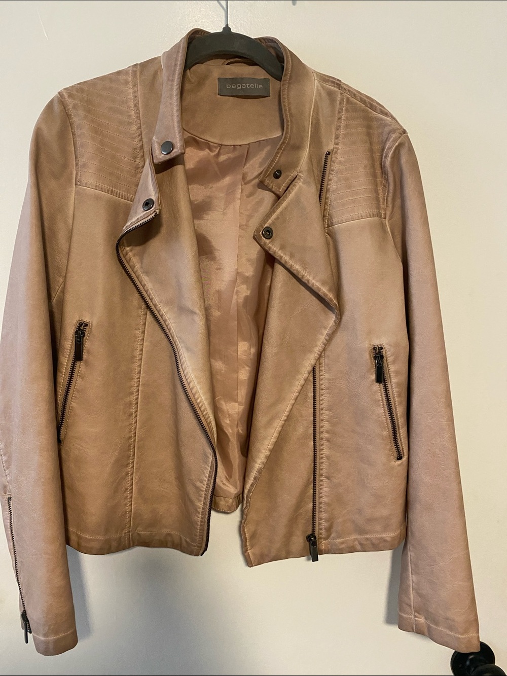 Bagatelle Blush Tan Leather Moto Jacket size S